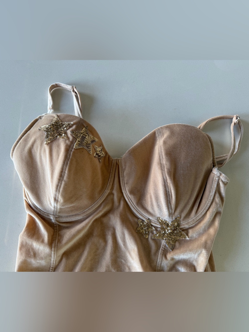 Noelle by Noelle Starry Night Champagne Velvet Celestial Bodysuit